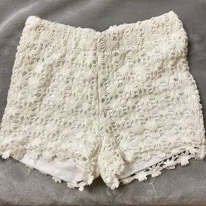 White Floral Shorts